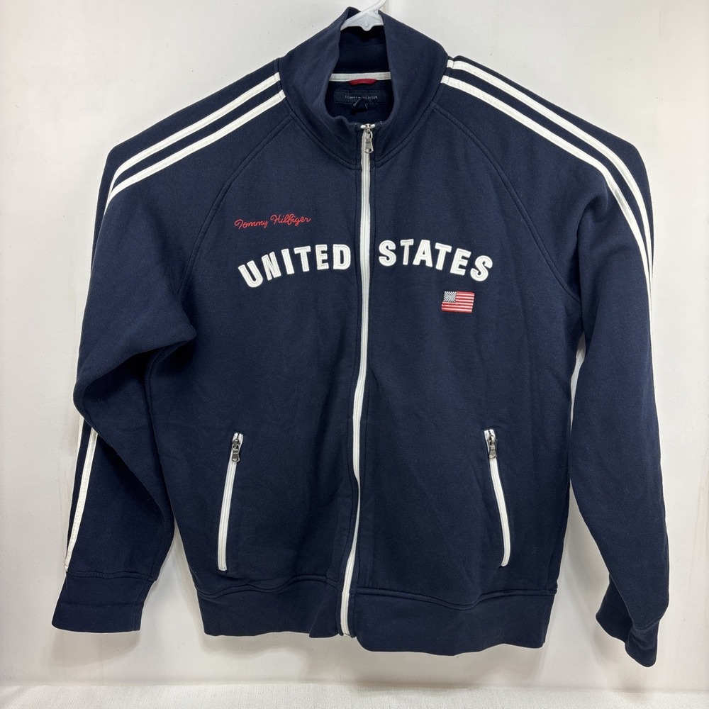 Tommy Hilfiger Mens United States Embroidered Track Jacket Navy USA Size‎ XL